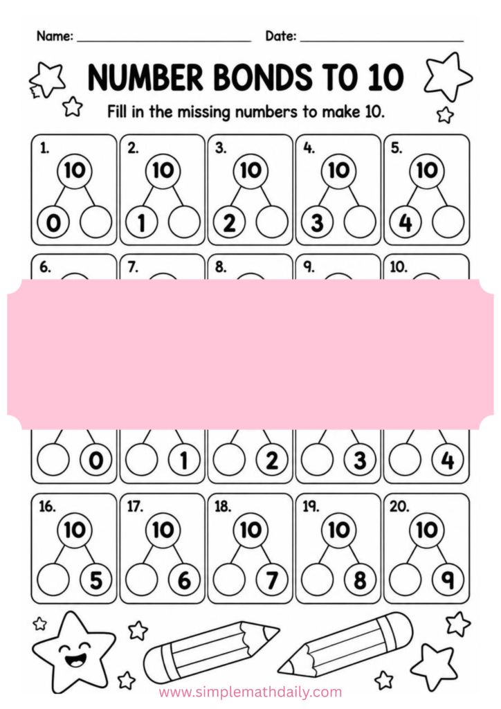 Number Bonds to 10 Worksheets