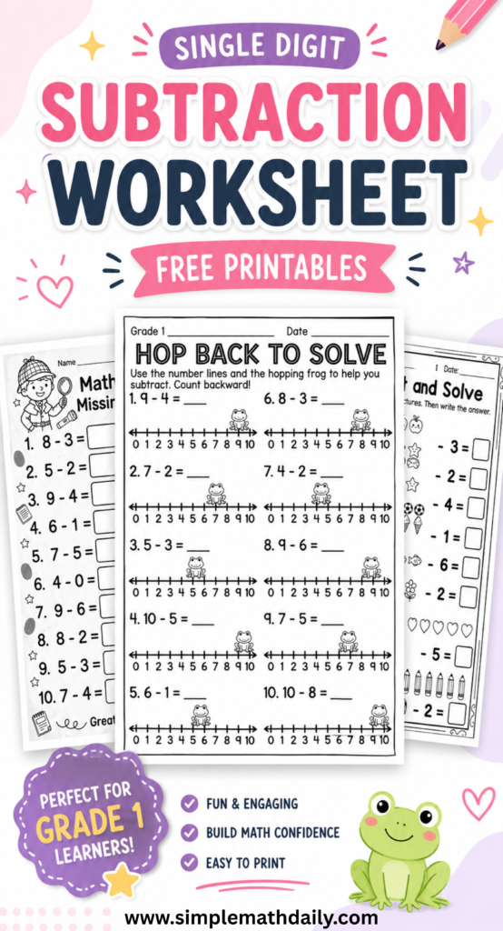 Free single digit subtraction worksheets