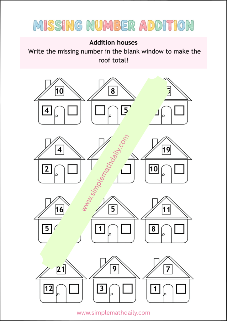 Missing number addition worksheets