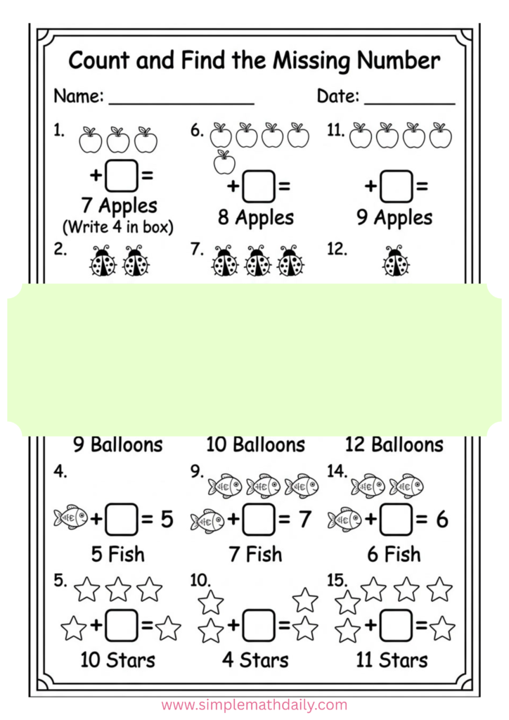 free missing number addition worksheets