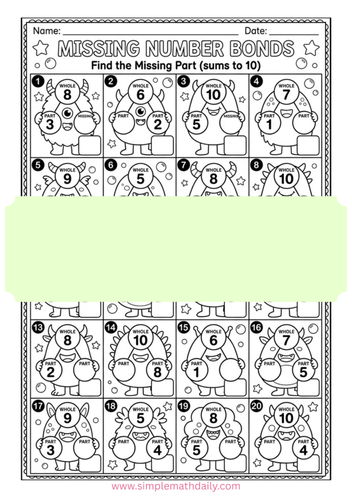 free missing number addition worksheets