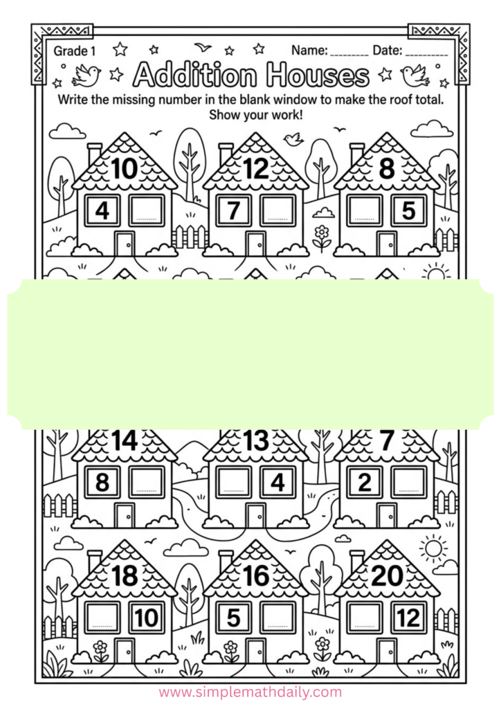 free missing number addition worksheets