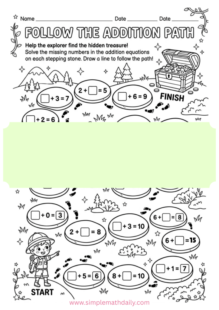 free missing number addition worksheets