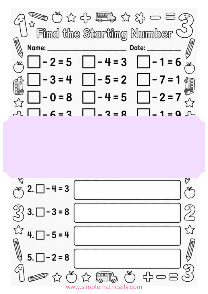 free missing number subtraction worksheets
