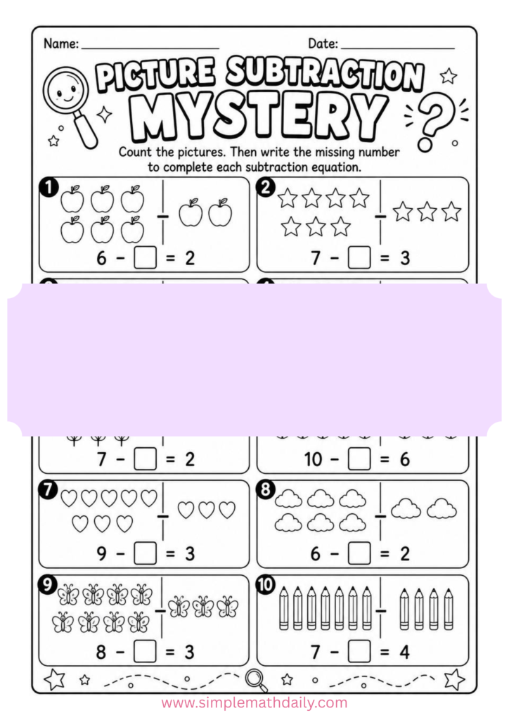 free missing number subtraction worksheets