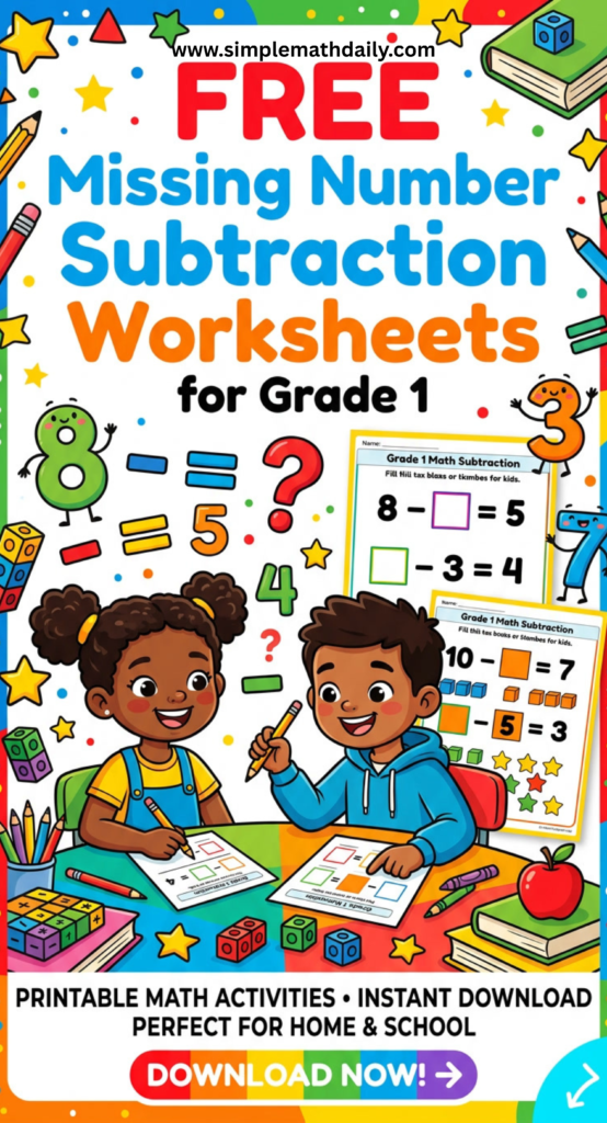 free missing number subtraction worksheets