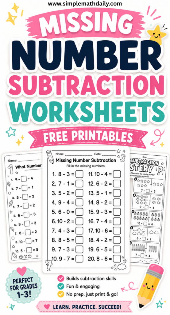 free missing number subtraction worksheets