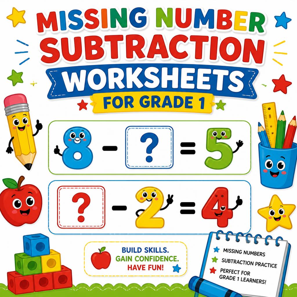 free missing number subtraction worksheets