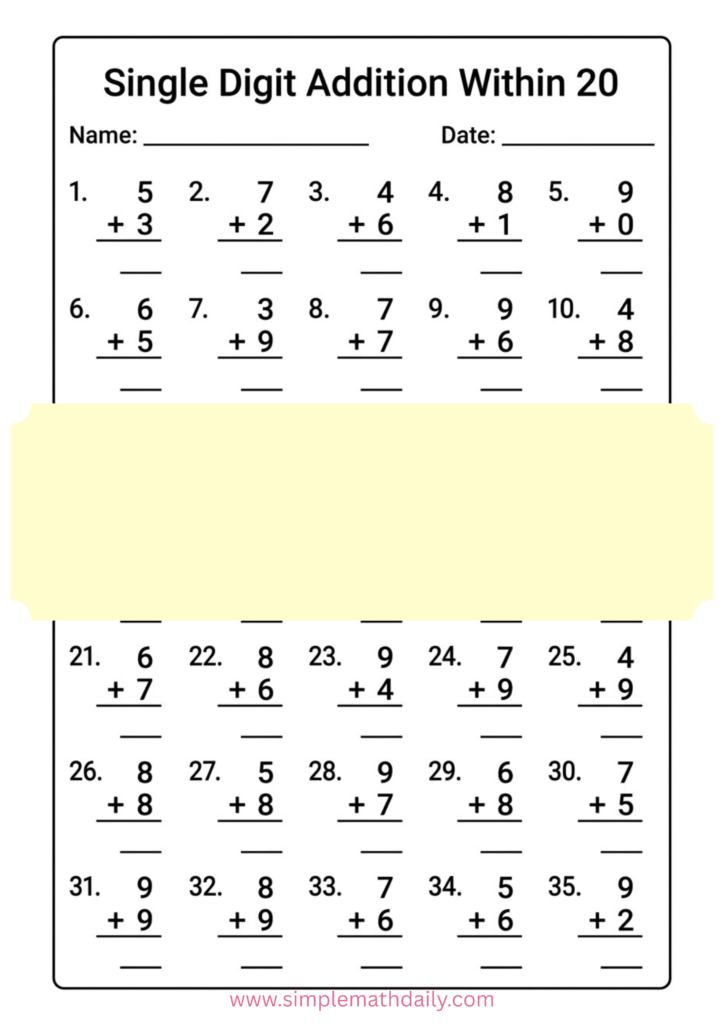 single digit addition worksheets