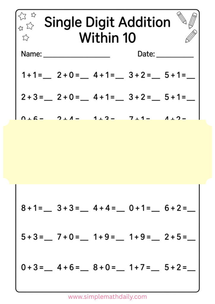 single digit addition worksheets