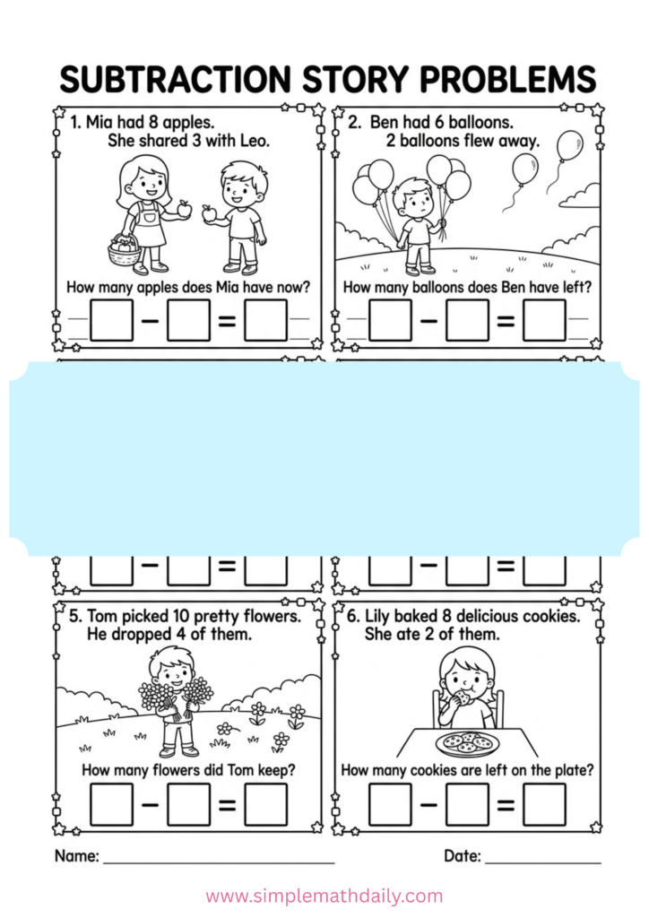Subtraction within 10 worksheets