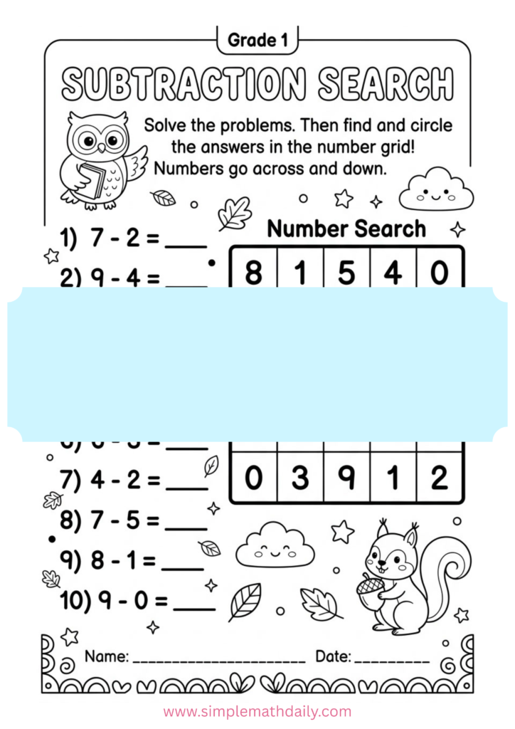 Subtraction within 10 worksheets