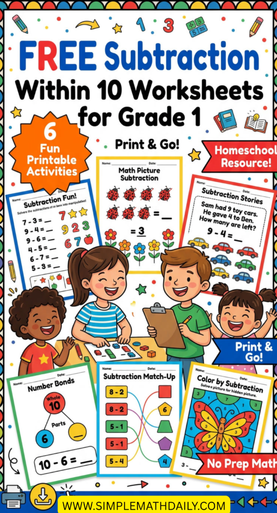 Subtraction within 10 worksheets