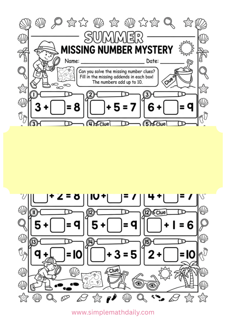 Summer Addition Worksheets for Grade 1