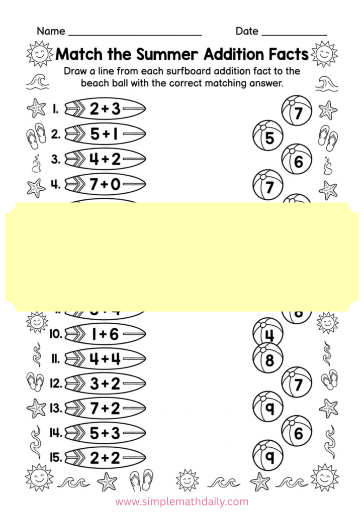 Summer Addition Worksheets for Grade 1