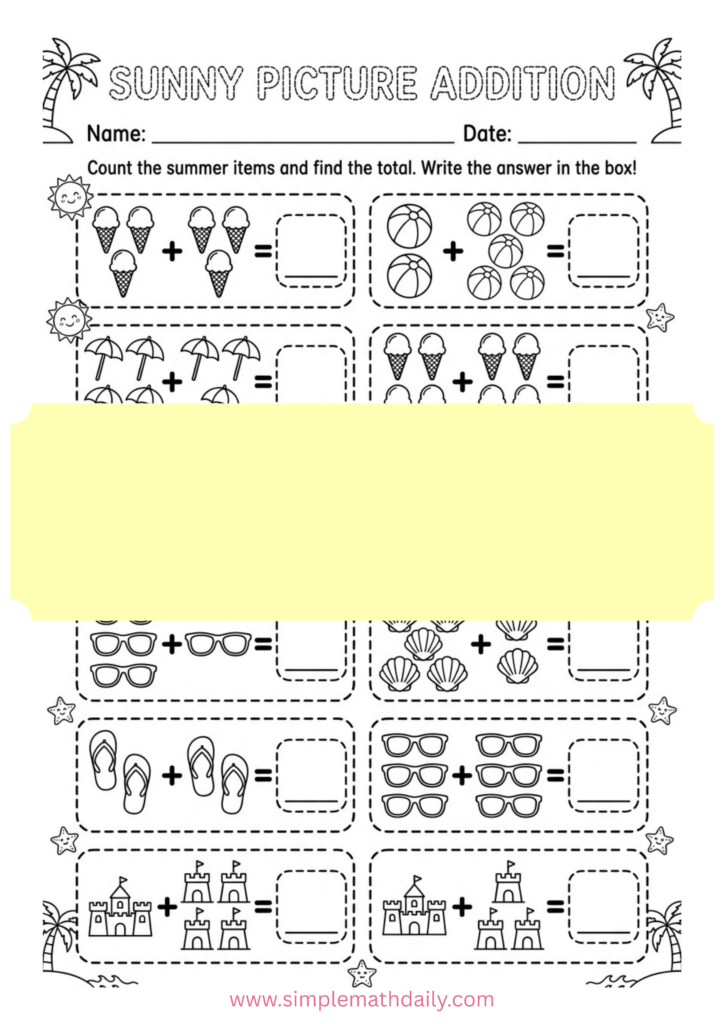 Summer Addition Worksheets for Grade 1
