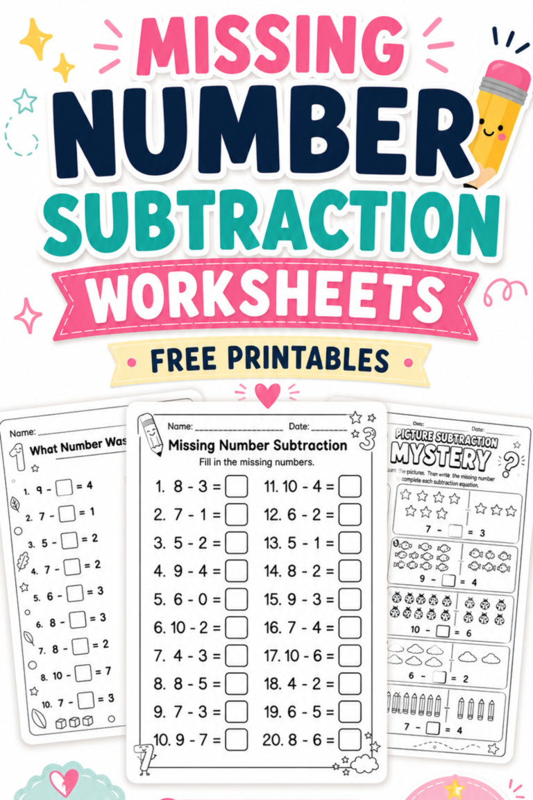 free missing number subtraction worksheets