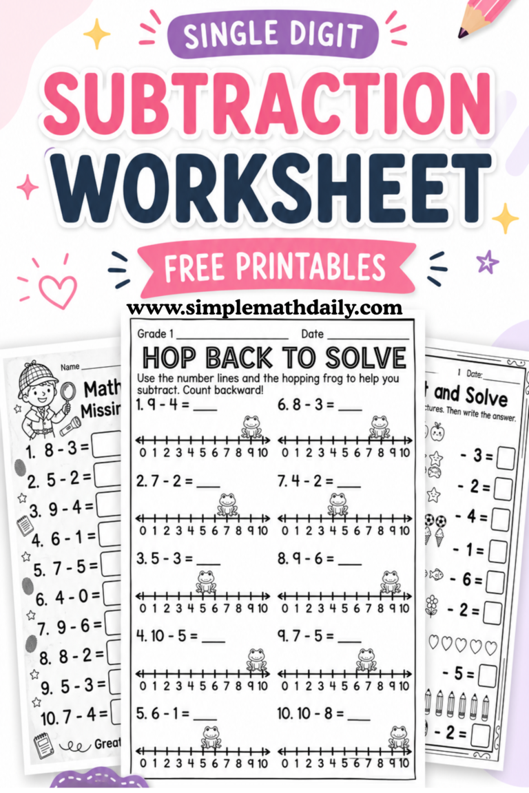 Free single digit subtraction worksheets