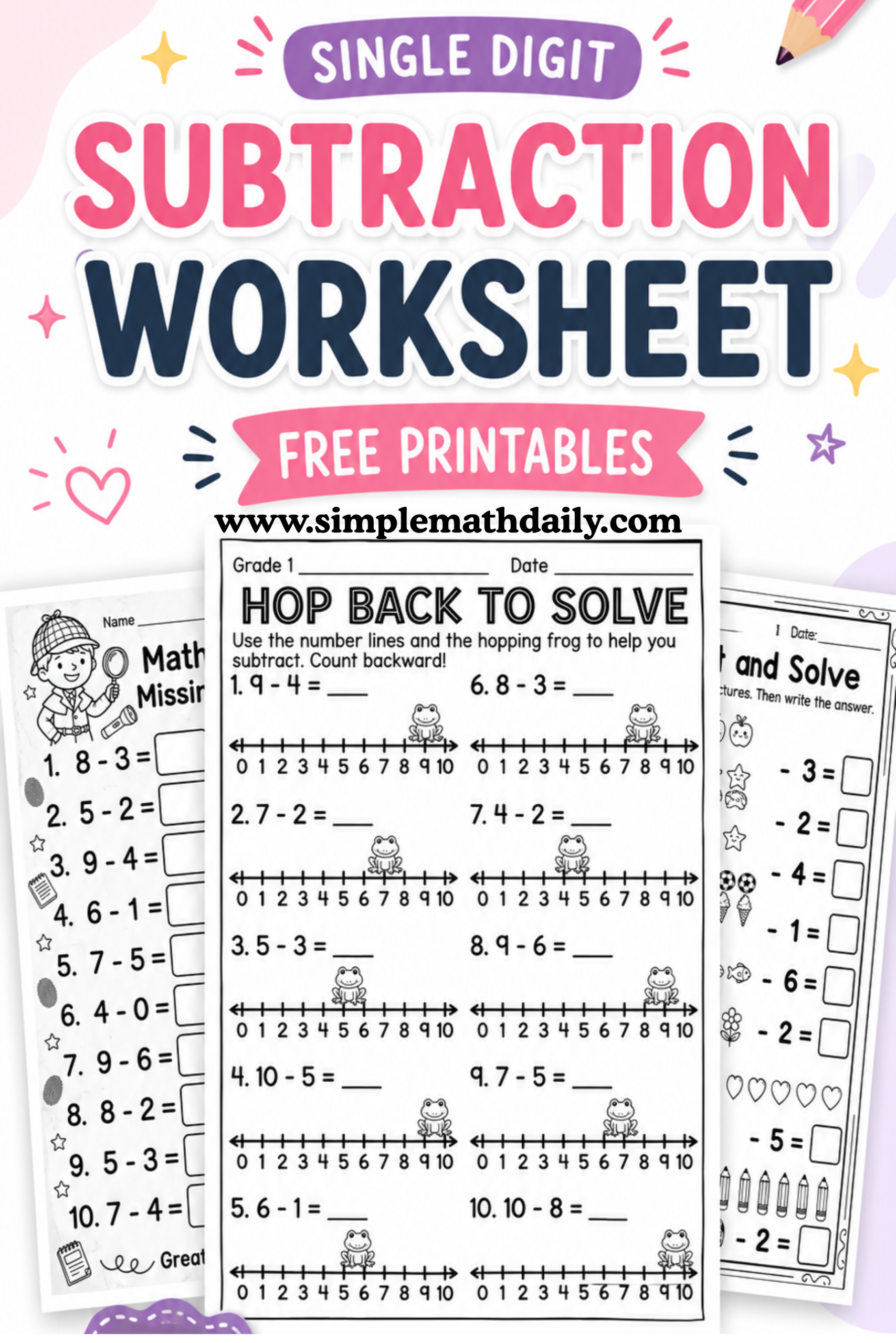 Free single digit subtraction worksheets