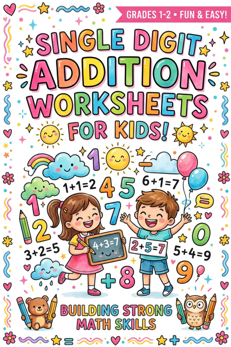 free single digit addition worksheets
