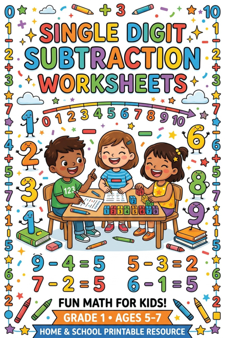 free single digit subtraction worksheets
