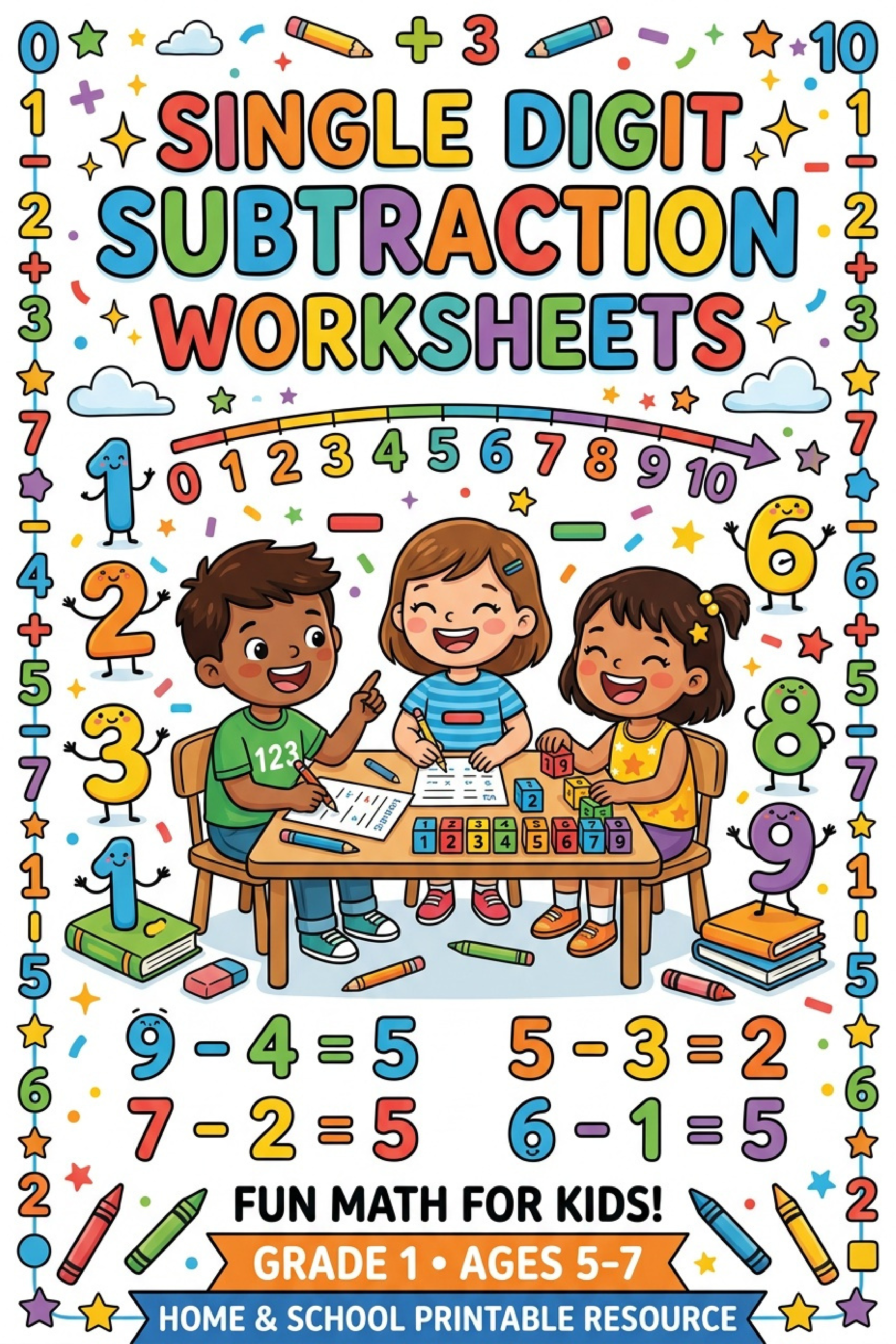 free single digit subtraction worksheets