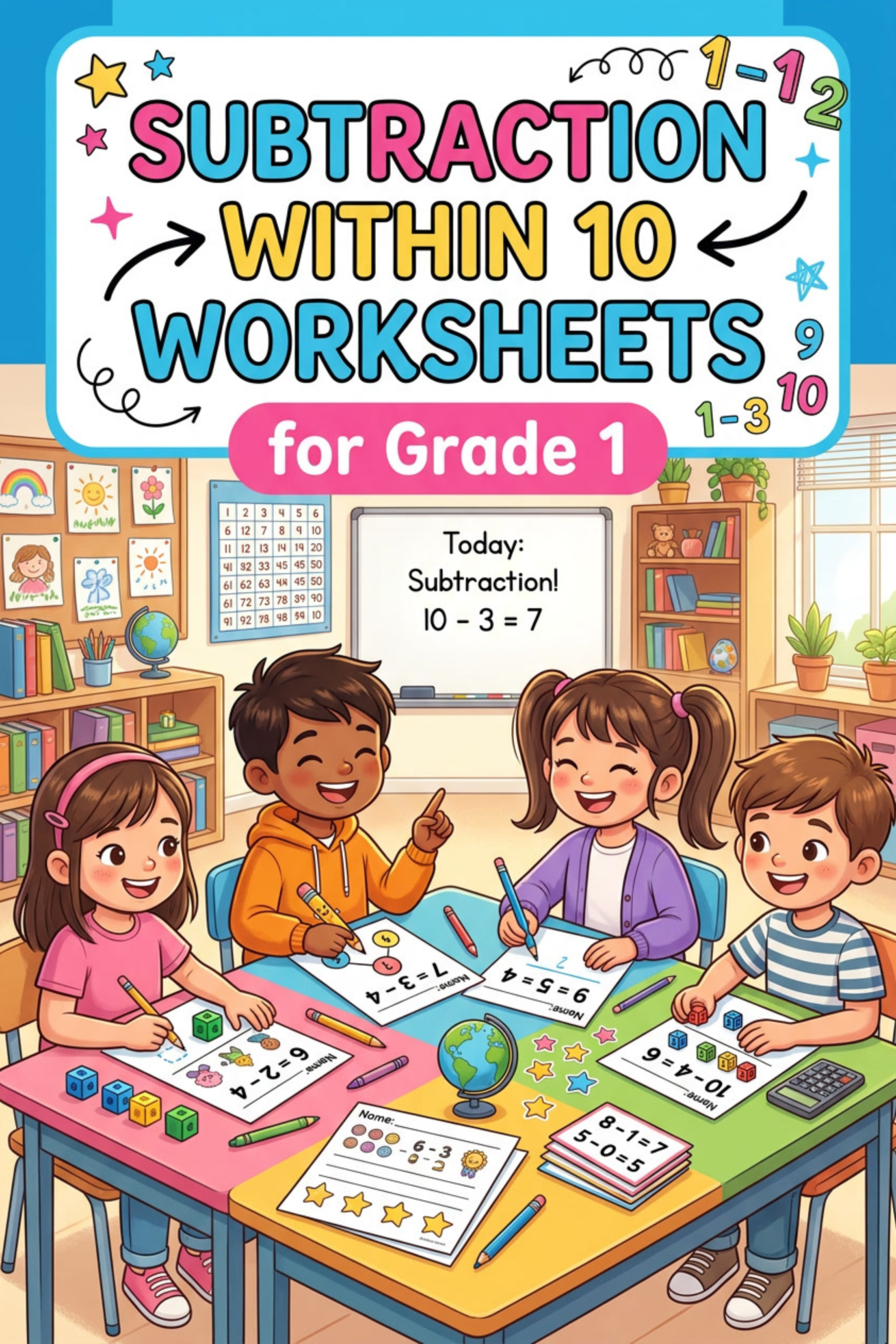 free subtraction within 10 worksheets for grade 1