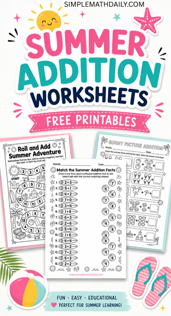 free summer addition worksheets for Grade 1