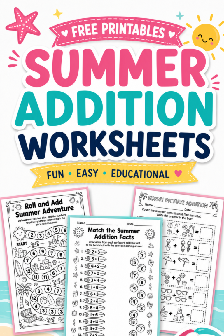 free summer addition worksheets for Grade 1