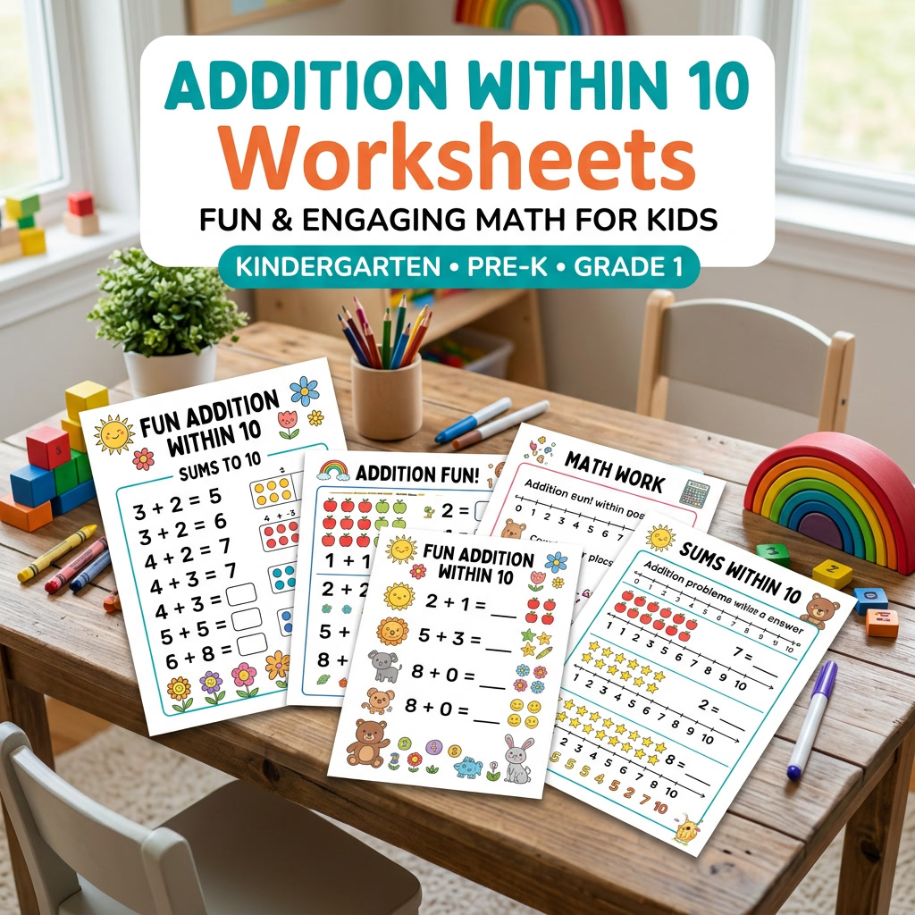 free addition within 10 worksheets