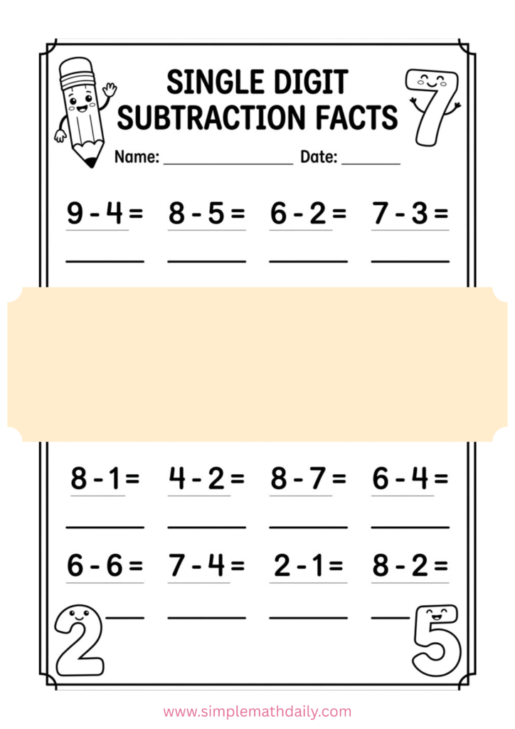 Free single digit subtraction worksheets