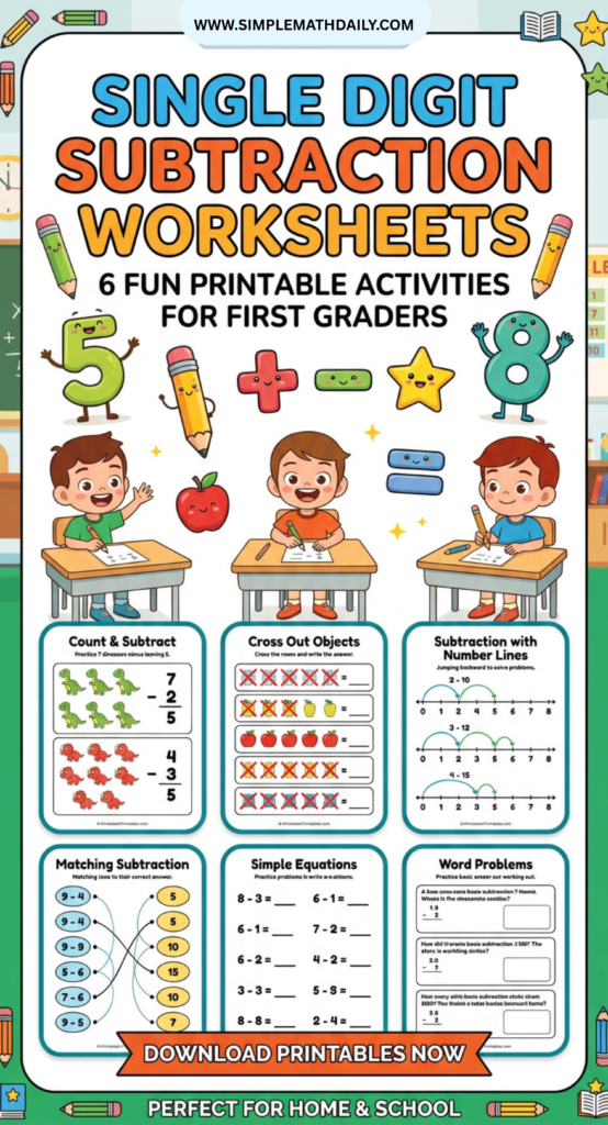 Free single digit subtraction worksheets