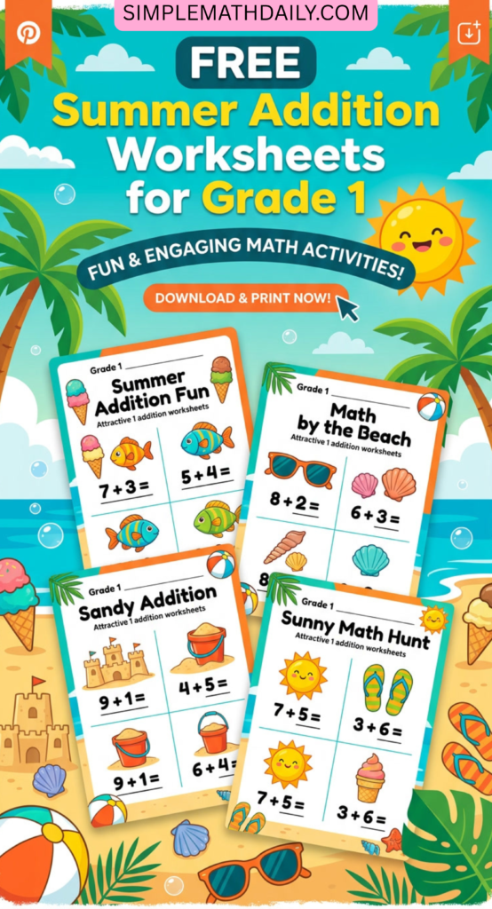 free summer addition worksheets for Grade 1
