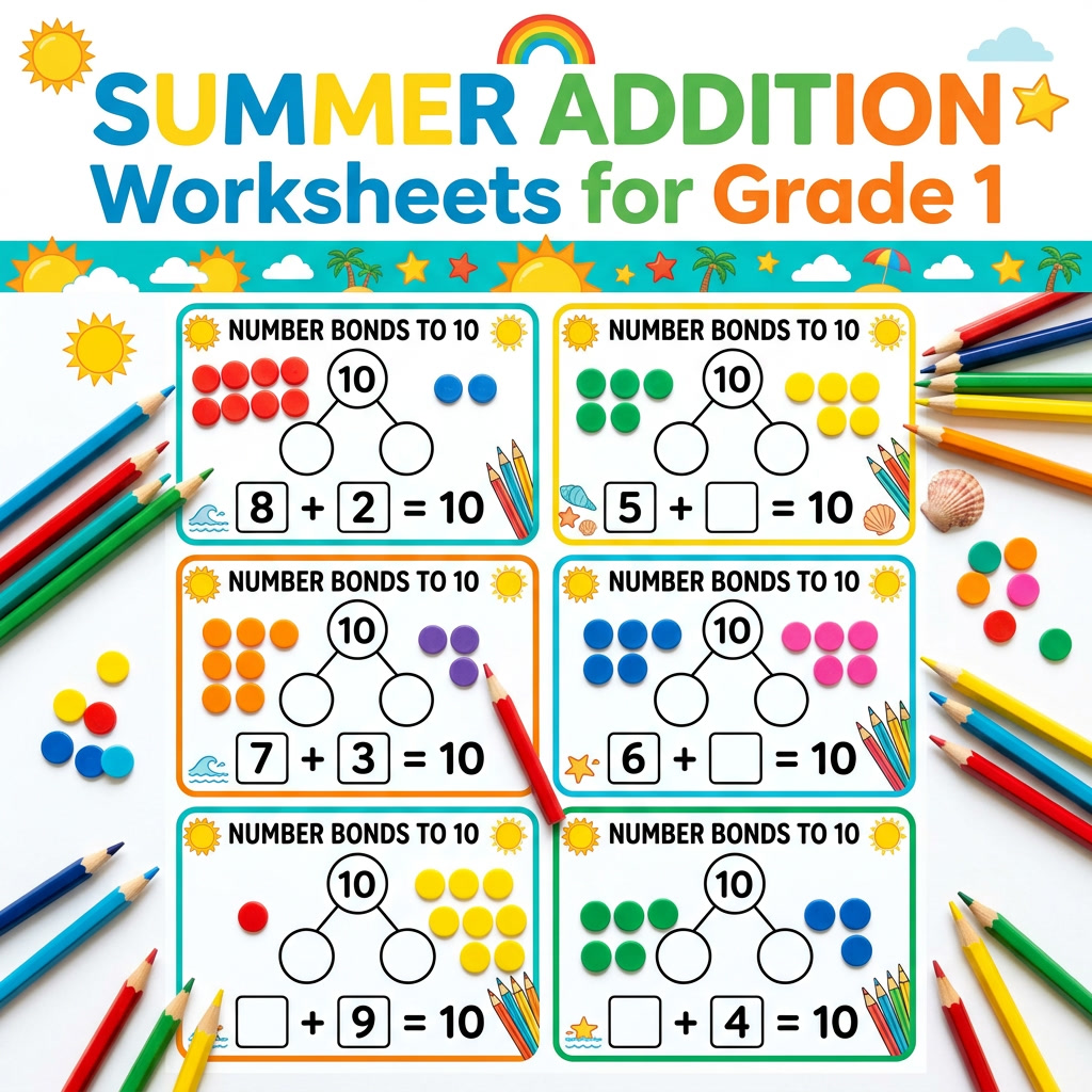 free summer addition worksheets for Grade 1